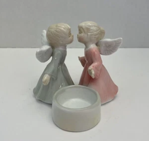 Velas votivas de cerámica rosa y gris rosa y rosa de colección de los ángeles besadores - Imagen 1 de 9