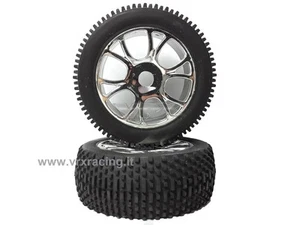 COPPIA RUOTE CROMATE X BUGGY 1-8 OFF ROAD TYRE COMPLETE SET 2 PCS 85927 VRX - Picture 1 of 1