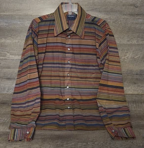 Vintage 1970s Joe Namath Arrow Striped Button-Up Dress Shirt Men's Size Large - Picture 1 of 8