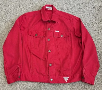 CHAQUETA VAQUERA VAQUERA RARA VINTAGE ADIVINA AÑOS 90 ROJA BRILLANTE GRANDE HECHA EN EE. UU. CLÁSICA Foto 1 de 3