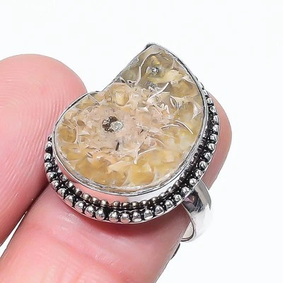 Регулируемое кольцо с аммонитом и драгоценными камнями ручной работы уникальный рождественский подарок ювелирные изделия FR 1834 - Изображение 1 из 4