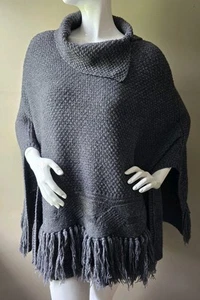 Coldwater Creek Cable Knit Poncho Gray Wool/Nylon/Rayon/Polyester - Picture 1 of 11