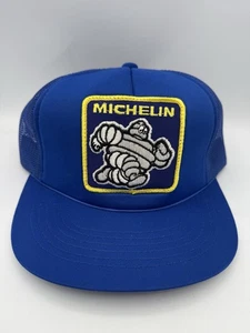 Vintage YR Michelin Man Blue Logo Patch Snapback Trucker Hat Cap USA - Picture 1 of 5