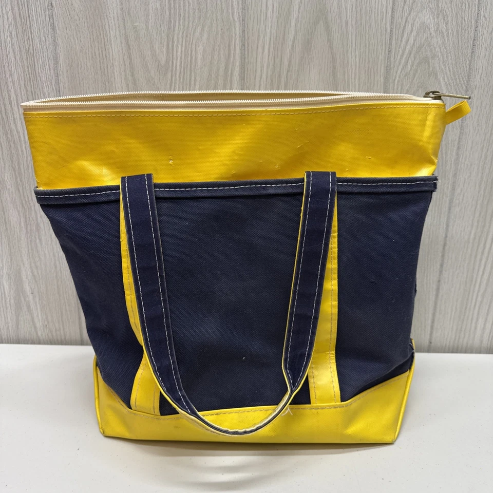 Vintage LL Bean Boat & Tote Lona Goma Amarillo Azul **¡RARO con Etiqueta Original! Foto 1 de 4