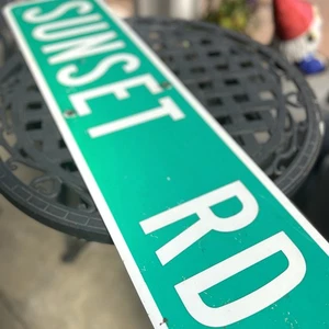Sunset Road Street Sign Real Highway Authentic Green Large 36”x 9” Vintage - Picture 1 of 7