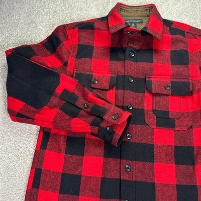 Banana Republic Men's Red Buffalo Plaid Wool Blend Shirt Jacket Elbow Patches XS - Image 1 of 4