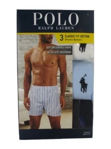 3 PACK RALPH LAUREN POLO WHITE & BLUE WOVEN COTTON BOXER SHORTS SIZES: S M L XL - Picture 1 of 13