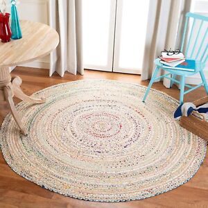Rug Jute & Cotton Multicolor Round HandMade Carpet Living Room Area Rug