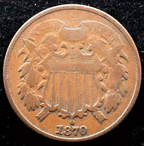 KAPPYSCOINS G8235 1870 BETTER DATE TWO CENT PIECE STRONG VG VERY GOOD - Picture 1 of 2
