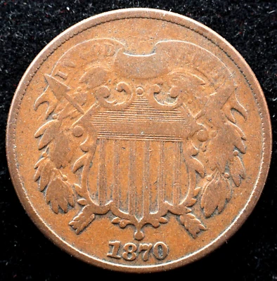 KAPPYSCOINS  GH523 1870  BETTER DATE TWO CENT PIECE STRONG VG VERY GOOD - Image 1 of 3