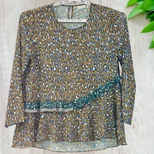 LOGO by Lori Goldstein Top Gr. M grün Leopard Rüschen Prariecore fließend Tunika - Bild 1 von 12