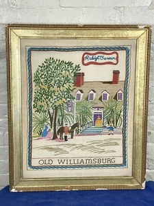 1949 Embroidery RALEIGH TAVERN, OLD WILLIAMSBURG ~ Framed, 25 1/4" x 21 1/4" - Picture 1 of 12