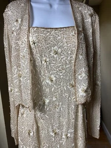 Montage Mon Cheri Beaded Spaghetti Strap Gown 14 Jacket Gold Mother Bride/Groom - Picture 1 of 14