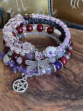 Gothic Witch Dragonfly Wrap Bracelet Pagan Wicca - Amethyst Stones Protection