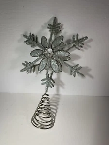 12" groß Vintage Faux Edelstein Nieten Perlen Silber Schneeflocke Baumspitze 7" B x 4" T - Bild 1 von 24