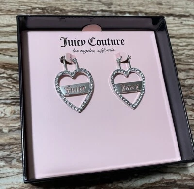 Brincos de prata com aro de coração logotipo Bling 31 mm Juicy Couture Jewelry - Imagem 1 de 4