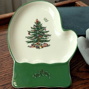 Spode Christmas Tree Mitten Dish Mini Serving Plate Holiday Art Festive Art - Picture 1 of 16