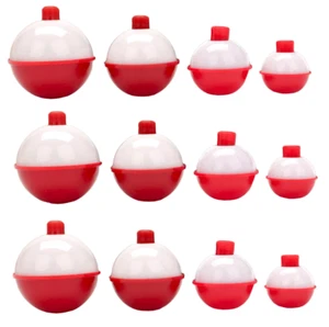 12 FISHING BOBBERS Round Floats 3/4" RED & WHITE! SNAP ON #07130-001 NEW! - Picture 1 of 12