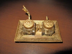 Antique Vintage Double Heavy Inkwell - Picture 1 of 9