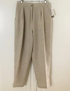 JONES NEW YORK SPORT WOMAN Pleated Trousers/Pants Natural Sz.14W 100% Linen nwta - Picture 1 of 1