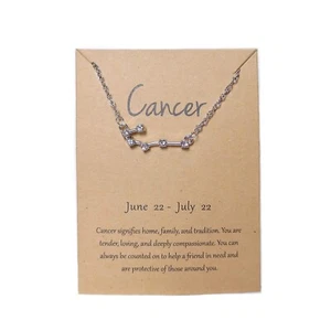 Rhinestone Zodiac Pendant Necklace for Women Silver Crystal 12 Constellation ... - Picture 1 of 6