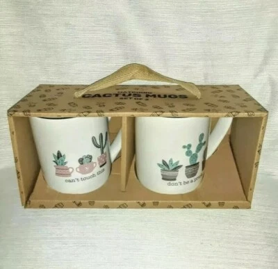 Nuevo juego de 2 tazas de cactus '10 Strawberry Street' - 14,5 oz a juego y humorísticas Foto 1 de 4