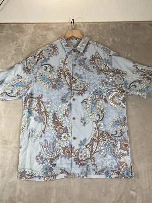 Camisa hawaiana Tommy Bahama para hombre L 100 % seda azul cachemira floral *mancha larga* Foto 1 de 4