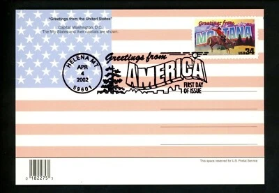 US FDC 2002 Greetings America #3586 Montana MT Flag Map Large Letter Postcard - Image 1 of 2