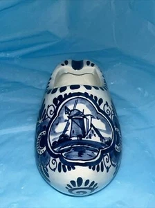 Vntge Dutch Delft Holland Hand Painted Windmill Ceramic Clog Shoe Ashtray 4”-2 - Picture 1 of 5