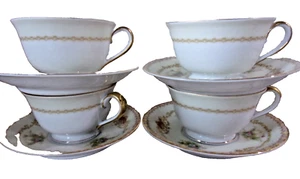 Vintage 1954-61 Japan Set 4 each Noritake Vanessa Pattern Teacup and Saucer Set - Picture 1 of 9