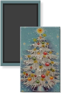Weißer Weihnachtsbaum Vintage Grußkarte Bild Kühlschrankmagnet 2 x 3 starr - Bild 1 von 4