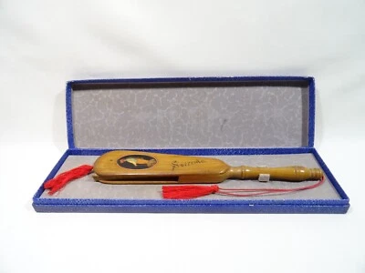 ANCIEN EVENTAIL A SYSTEME SORRENTO ITALIE EN BOIS D'OLIVIER ET MARQUETERIE - Photo 1/4