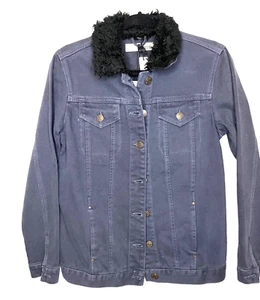 TopShop Denim Jacket Trucker Western Blue , Faux Fur Collar, Women's size 4 NWT - Picture 1 of 6
