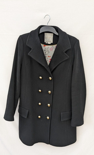 Cappotto Kate Spade donna 10 nero misto lana pea soprabito militare elegante classico