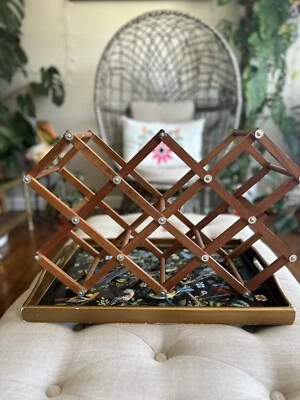 Vintage Genuine Burma Teak Accordion Style Wine Rack  - Image 1 of 4