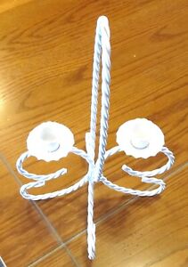 Vintage Home Interior Twisted Rope White Iron 2 Arm Candle Holder 1970-1999