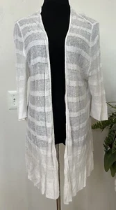 EILEEN FISHER Ivory Open Knit 100% Linen Striped Cardigan Open Front Sweater 2X - Picture 1 of 5