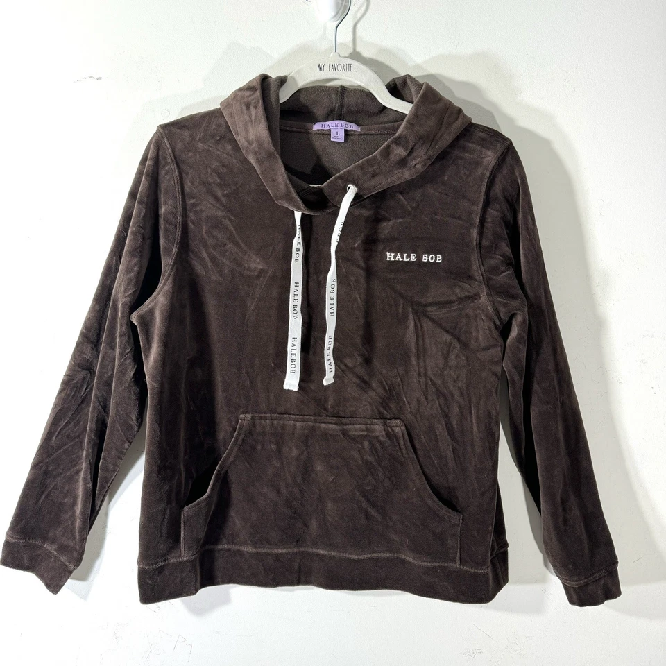 Sudadera con Capucha Hale Bob Terciopelo Marrón Y2K Para Mujer Talla Grande Retro Logo Foto 1 de 4
