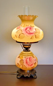 Antike handbemalte grüne mit Rose Blumen Vom Winde verweht Kugel Lampe 23" PSJ - Bild 1 von 12