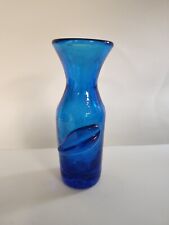 Vinatage Antique Blenko Blown Art Glass Vase in Turquoise Blue 1960s