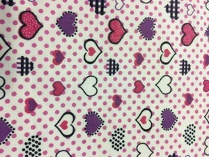 Hearts, love, purple, pink, white, black polka dot Poly cotton blend fabric- sol - Picture 1 of 1