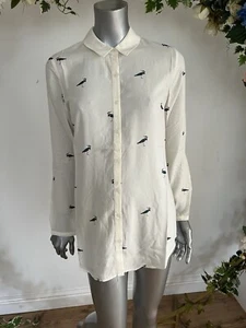 JOULES Elvina Shirt Blouse Women's Top Size 10 12 & 18 Cream Bird Print NEW - Picture 1 of 23