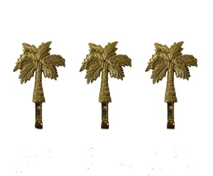 Brass Wall Mount Hooks Coconut Palm Tree Lot of 3 Pcs Decorative Wall Hook - Picture 1 of 3