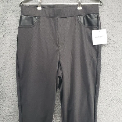 Ellen Tracy Womens M Stretch Legging Pants Faux Leather Accents Herringbone $89 - Image 1 of 4