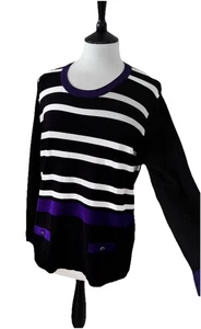 MARMOR .. schwarz-weiß gestreifter Pullover mit lila Akzent Gr. 3 UK 16 - Bild 1 von 6