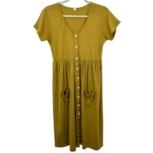 Kate Quinn Kleid Bio Baumwolle Knopfleiste Kurzarm Taschen Freizeit Senf - Bild 1 von 9