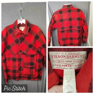Filson Mackinaw Wool Cruiser Jacket 46 Red Black Buffalo Plaid USA 1999 83XL - Bild 1 von 17