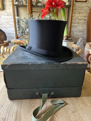 Antique 1920s/30s German Julius Albrecht  Black Silk Top Hat + Box Display Prop - Image 1 of 4