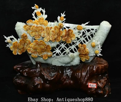 Estatua de pájaro en flor de ciruelo hueca tallado jade Xiuyu natural chino de 14,1"" Foto 1 de 4