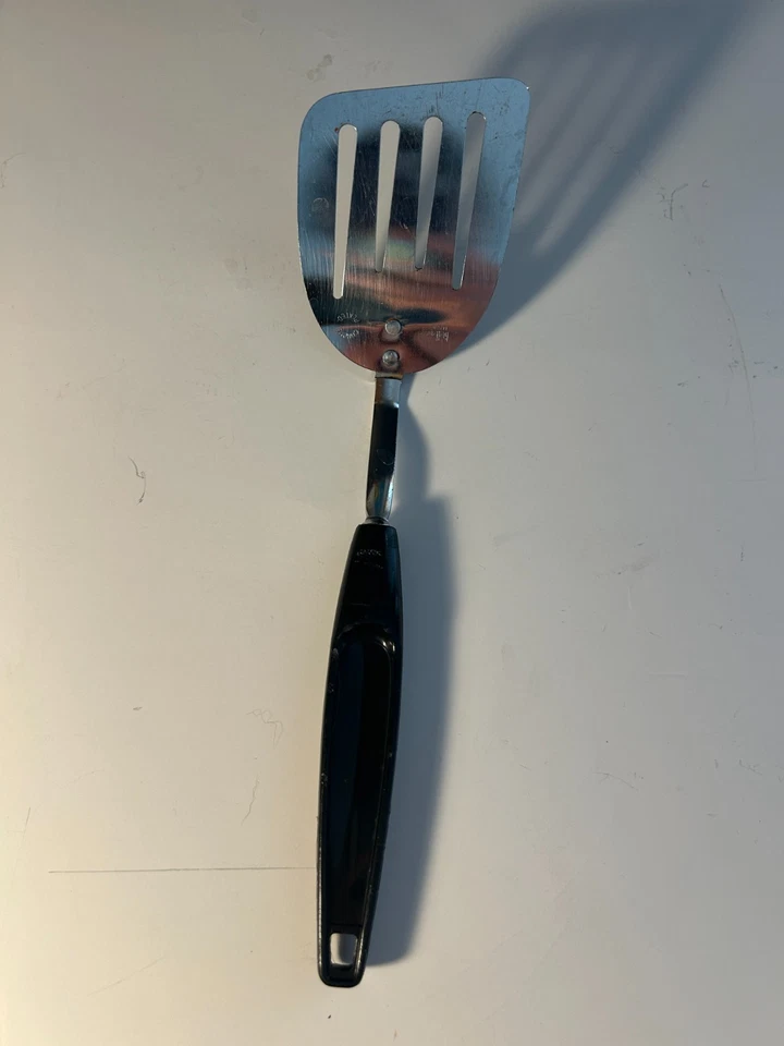 "Espátula ranurada Foley de colección cromada en ángulo mango negro EE. UU. 10"" aleta" Foto 1 de 4